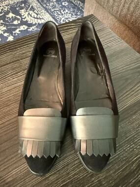 Vintage Salamander Suede & Leather Metallic Kiltie Fringe Loafers Sz. 38